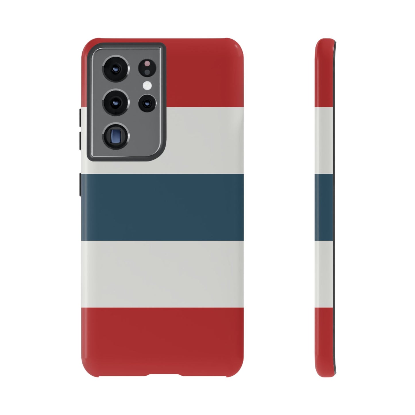 Samsung Galaxy S21 Ultra / Glossy Phone Case - Red White & Blue Horizontal Stripe Pattern Phone Case