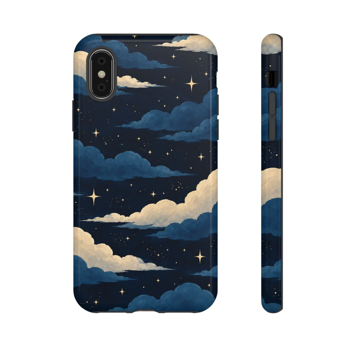 Illustrated Navy Blue Clouds & Stars Phone Case