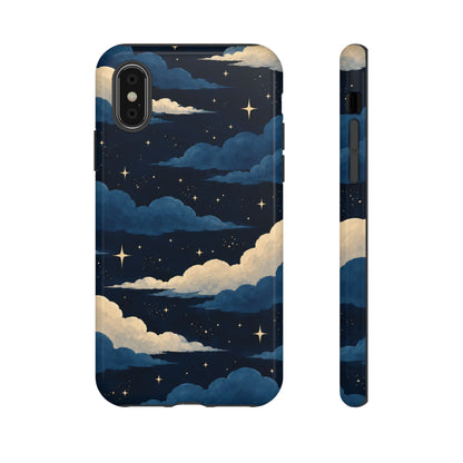 Illustrated Navy Blue Clouds & Stars Phone Case