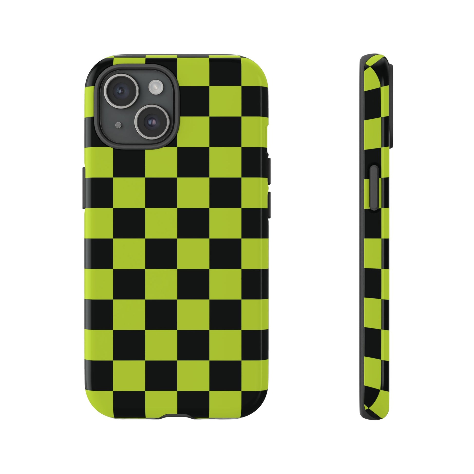 Trendy Neon Lime Green & Black Checked Pattern Phone Case - Green Phone Case - iPhone 15 / Glossy