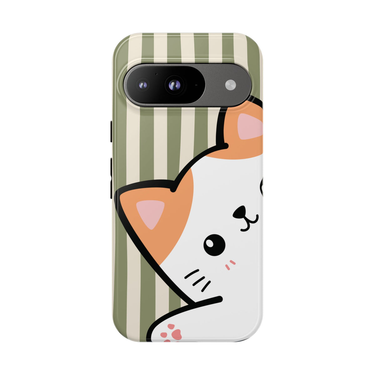 Playful Peakaboo Cat with Green Stripe Pattern Phone Case - Green Phone Case - Google Pixel 9 / Glossy
