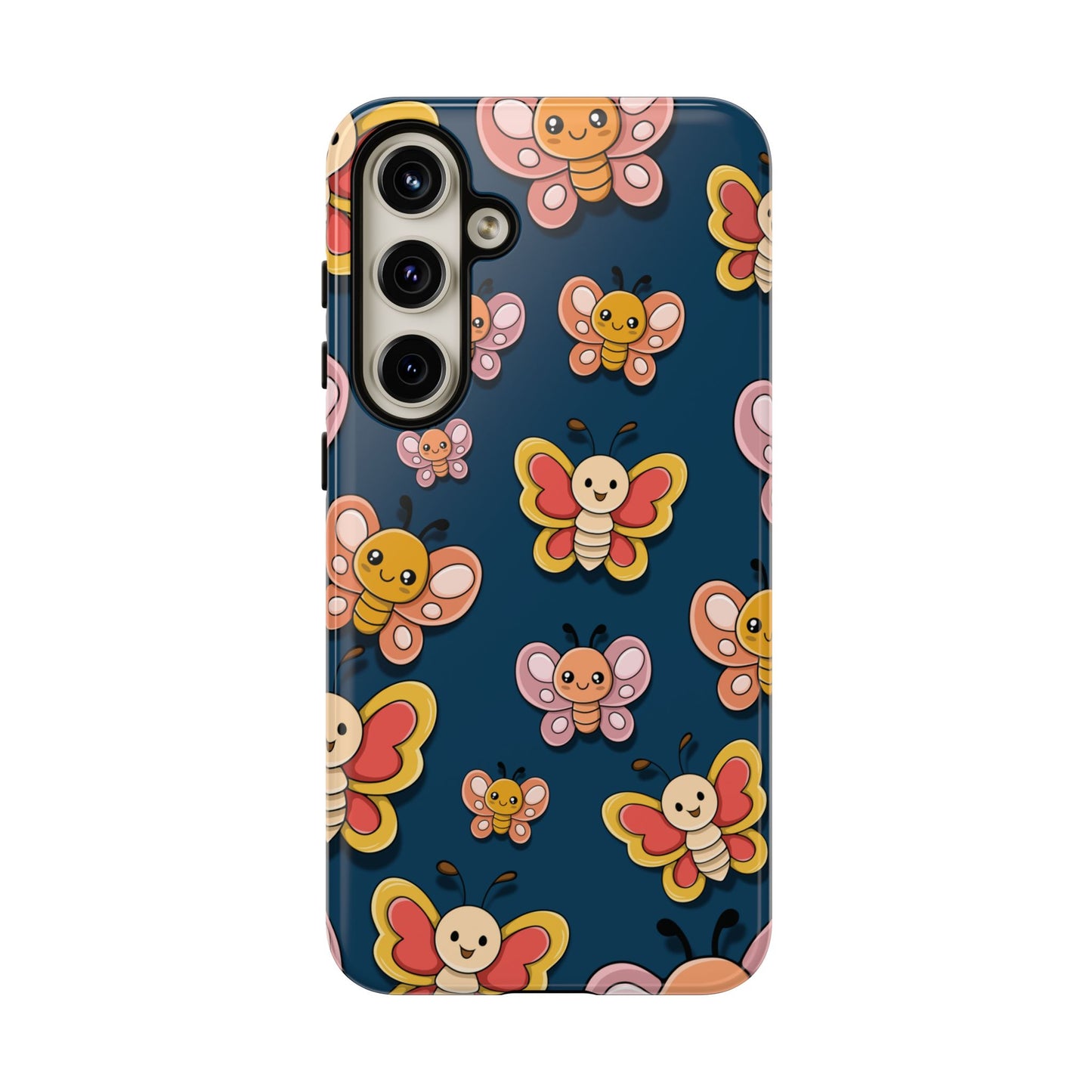 Dark Blue Butterfly Sticker Design Phone Case - Blue Phone Case - Samsung Galaxy S24 Plus / Glossy