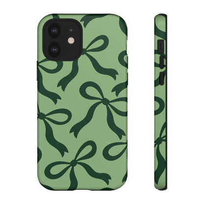 Bold Sage Green and Forest Green Bow Pattern Phone Case - Green Phone Case - iPhone 12 / Glossy