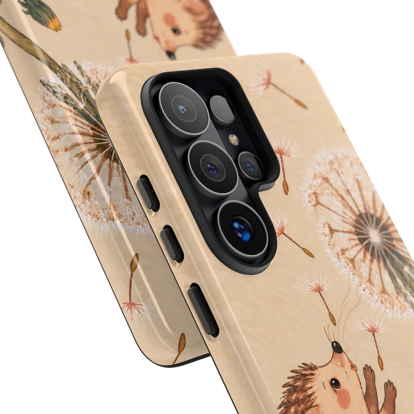 Whimsical Cream Hedgehog and Dandelion Phone Case - White Phone Case
