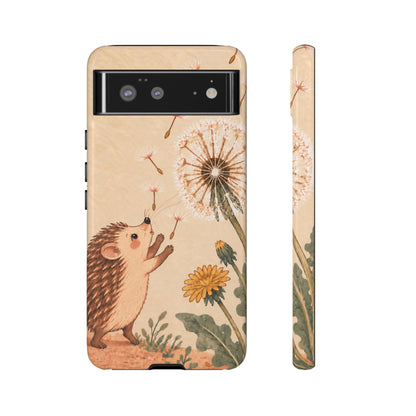 Whimsical Cream Hedgehog and Dandelion Phone Case - White Phone Case - Google Pixel 6 / Glossy