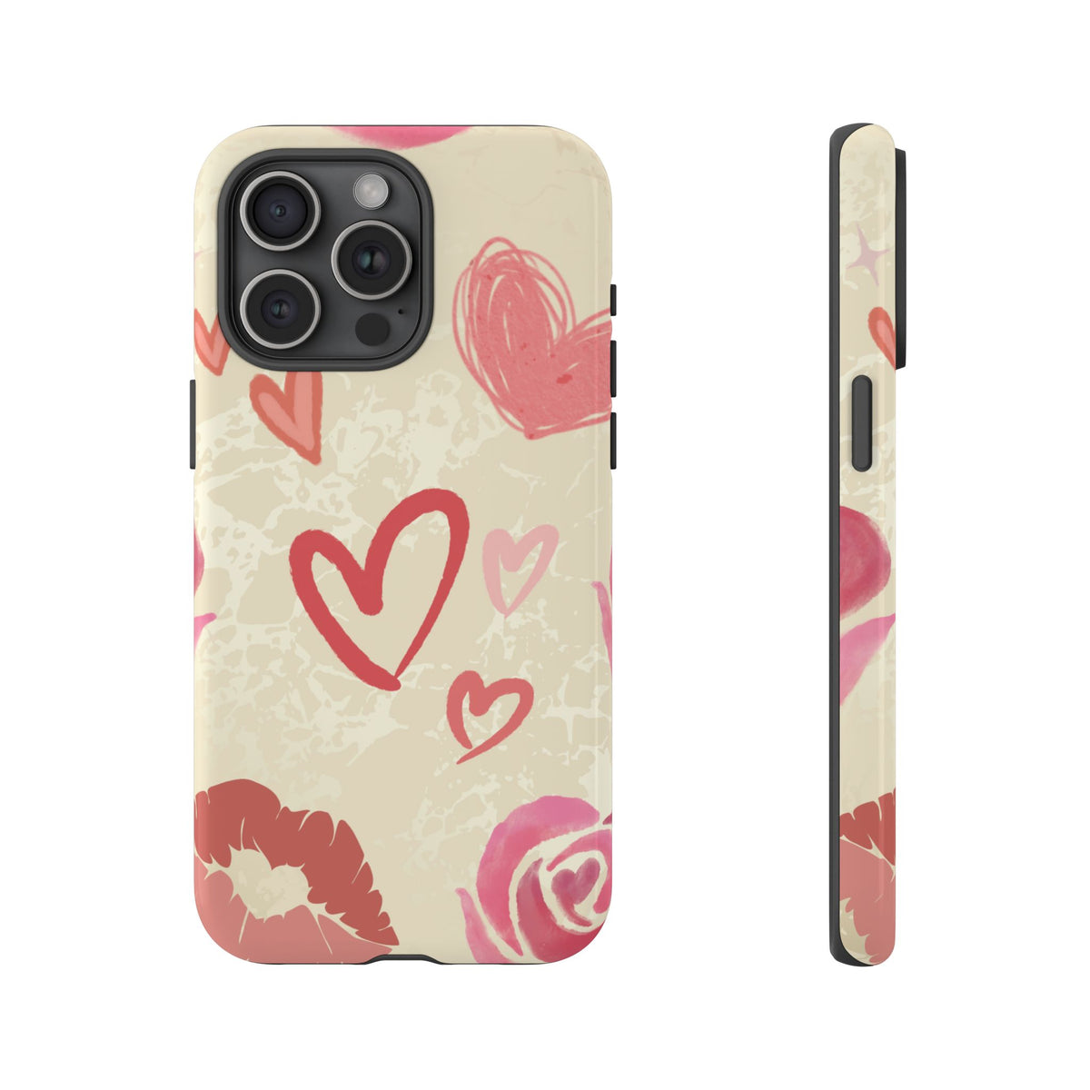 Cute Pink Heart & Rose Pattern Phone Case - Pink Phone Case - iPhone 15 Pro Max / Glossy