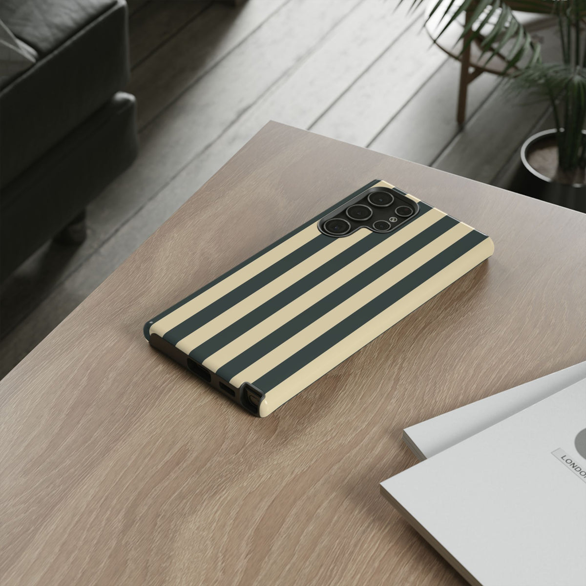 Green & Beige Stripe Pattern Phone Case - Green Phone Case