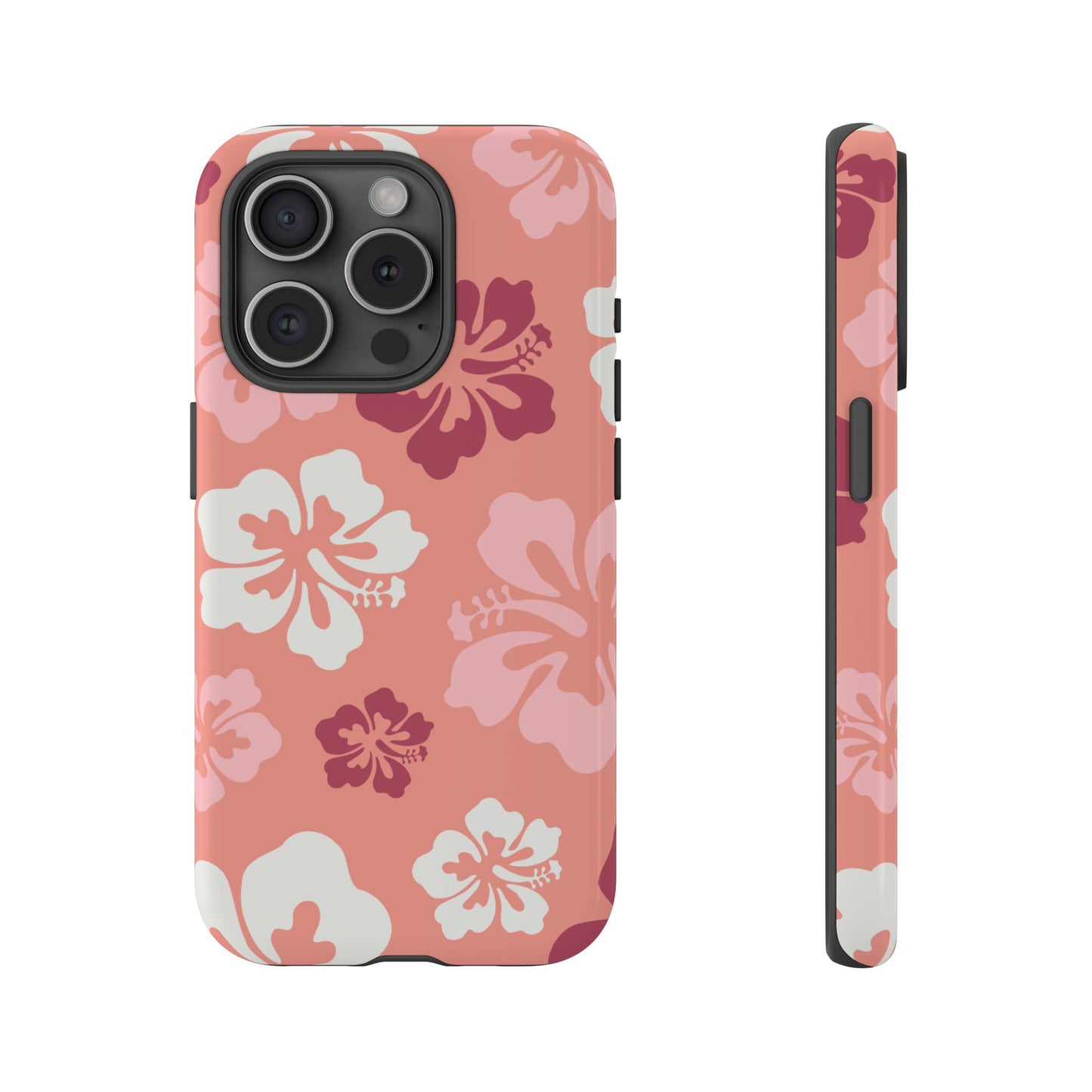 iPhone 15 Pro / Glossy Phone Case - ’Pink Hibiscus Retro Pattern #3’ Phone Case