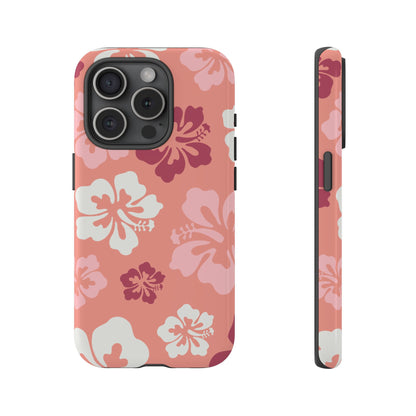iPhone 15 Pro / Glossy Phone Case - ’Pink Hibiscus Retro Pattern #3’ Phone Case