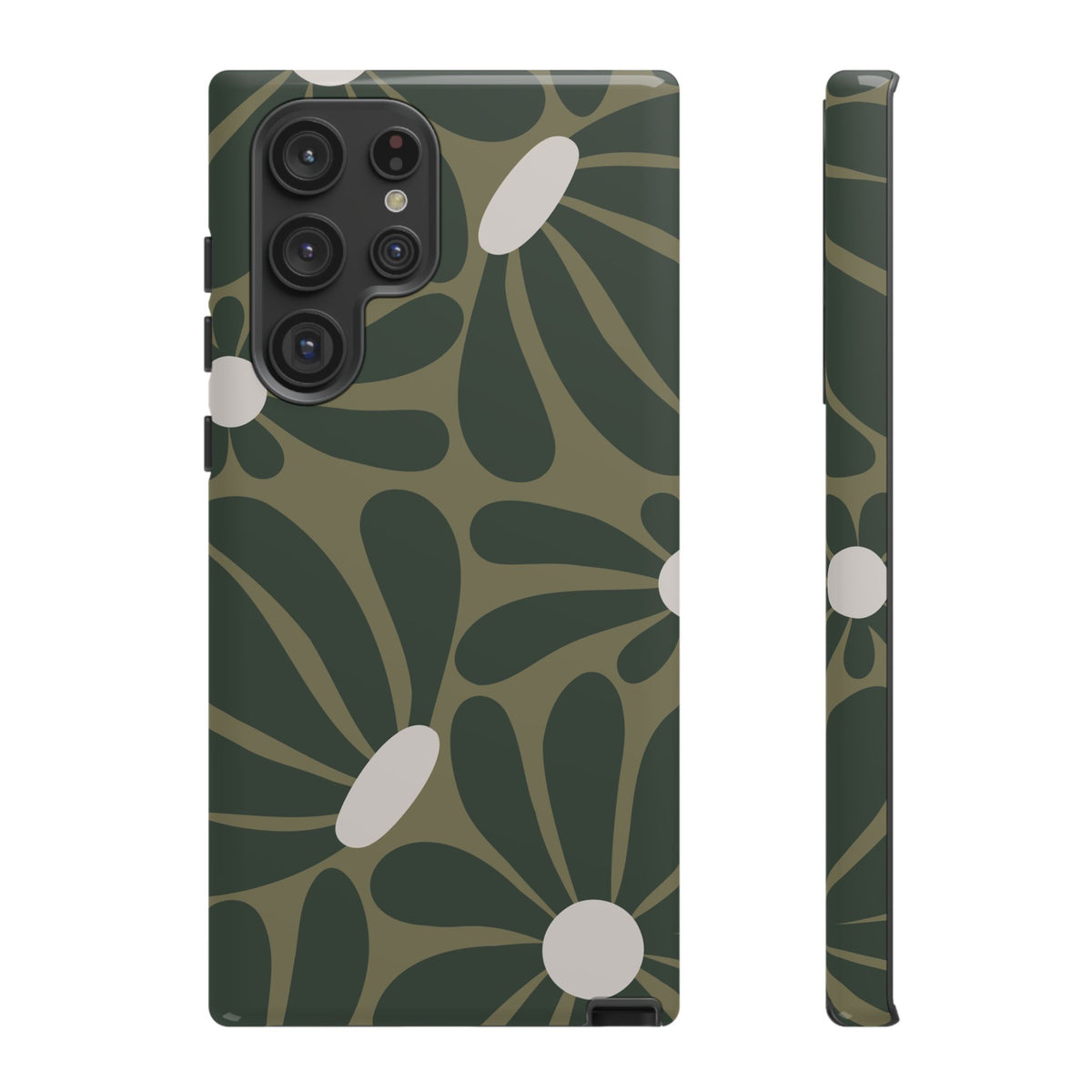 Retro Olive Green Daisy Pattern Phone Case - Green Phone Case - Samsung Galaxy S22 Ultra / Glossy
