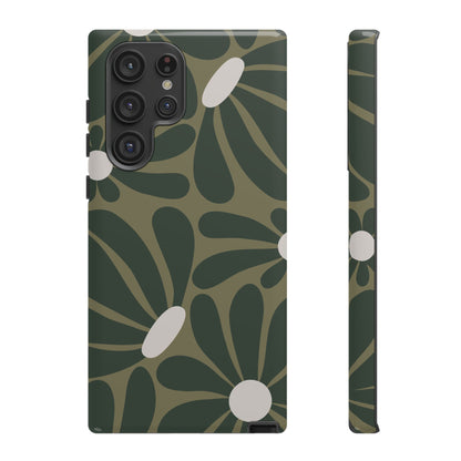 Retro Olive Green Daisy Pattern Phone Case - Green Phone Case - Samsung Galaxy S22 Ultra / Glossy