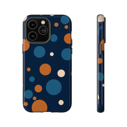 iPhone 14 Pro Max / Glossy Phone Case - ’Bold Navy Blue & Orange / White Dot Pattern’ Phone Case