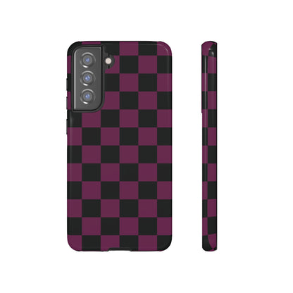 Trendy Plum & Black Checked Pattern Phone Case - Purple Phone Case - Samsung Galaxy S21 FE / Glossy