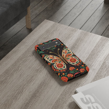 Vibrant Terracotta and Teal Calavera Butterfly Phone Case - Multicolor Phone Case
