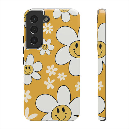 Fun Retro Daisy Pattern with Yellow Background Phone Case - Yellow Phone Case - Samsung Galaxy S22 / Glossy