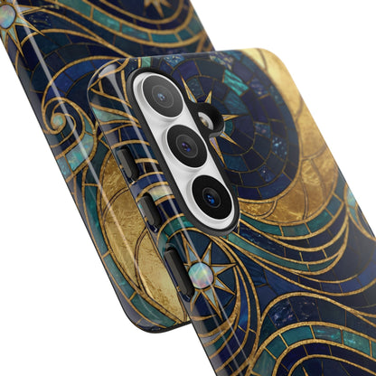 Elegant Navy & Gold Crescent Moon Mosaic Phone Case