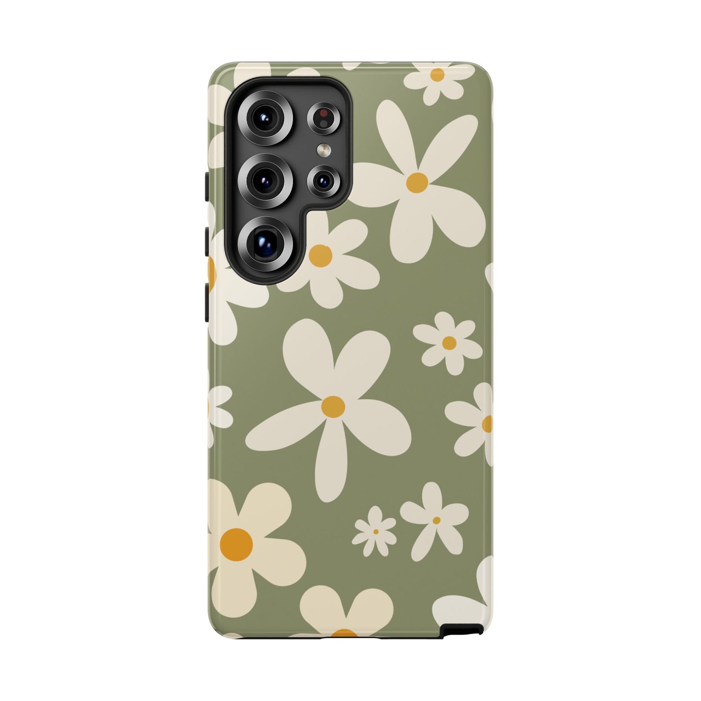 Samsung Galaxy S25 Ultra / Glossy Phone Case - ’Green Daisy Pattern’ Phone Case