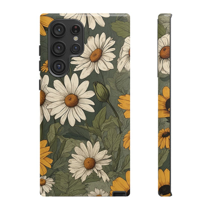 Samsung Galaxy S22 Ultra / Glossy Phone Case - Boho Chic Daisies Floral Pattern ’White & Yellow’ Phone Case