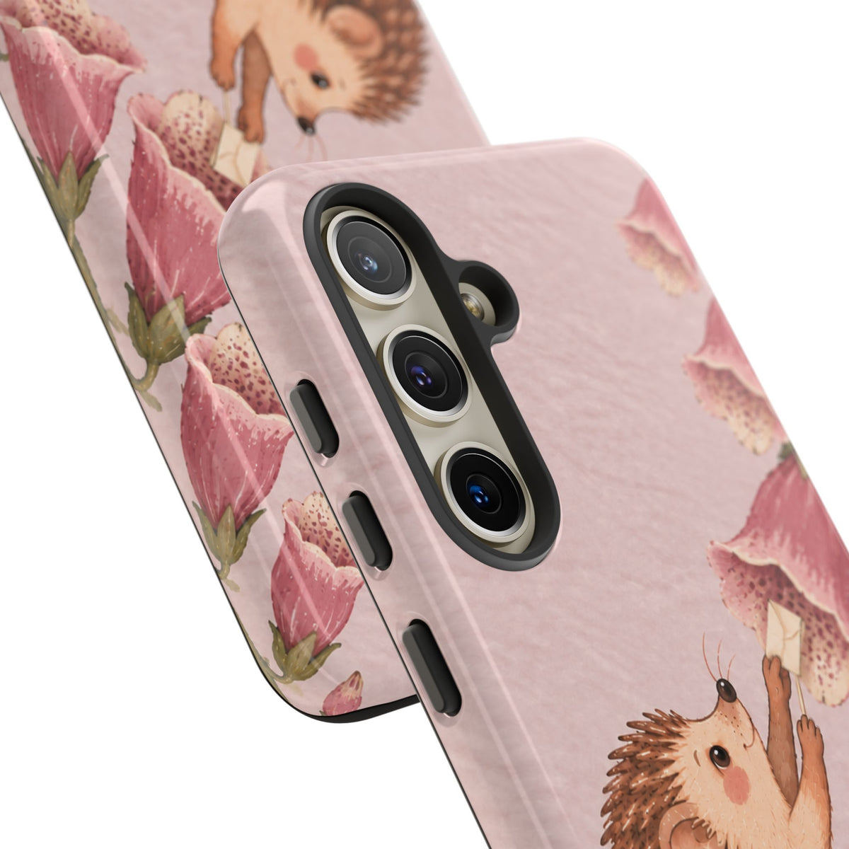 Whimsical Blush Pink Hedgehog and Foxglove Phone Case - Pink Phone Case