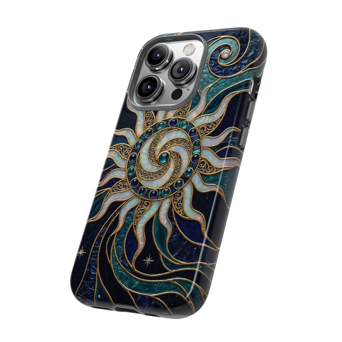 Elegant Teal & Gold Cosmic Sunburst Phone Case