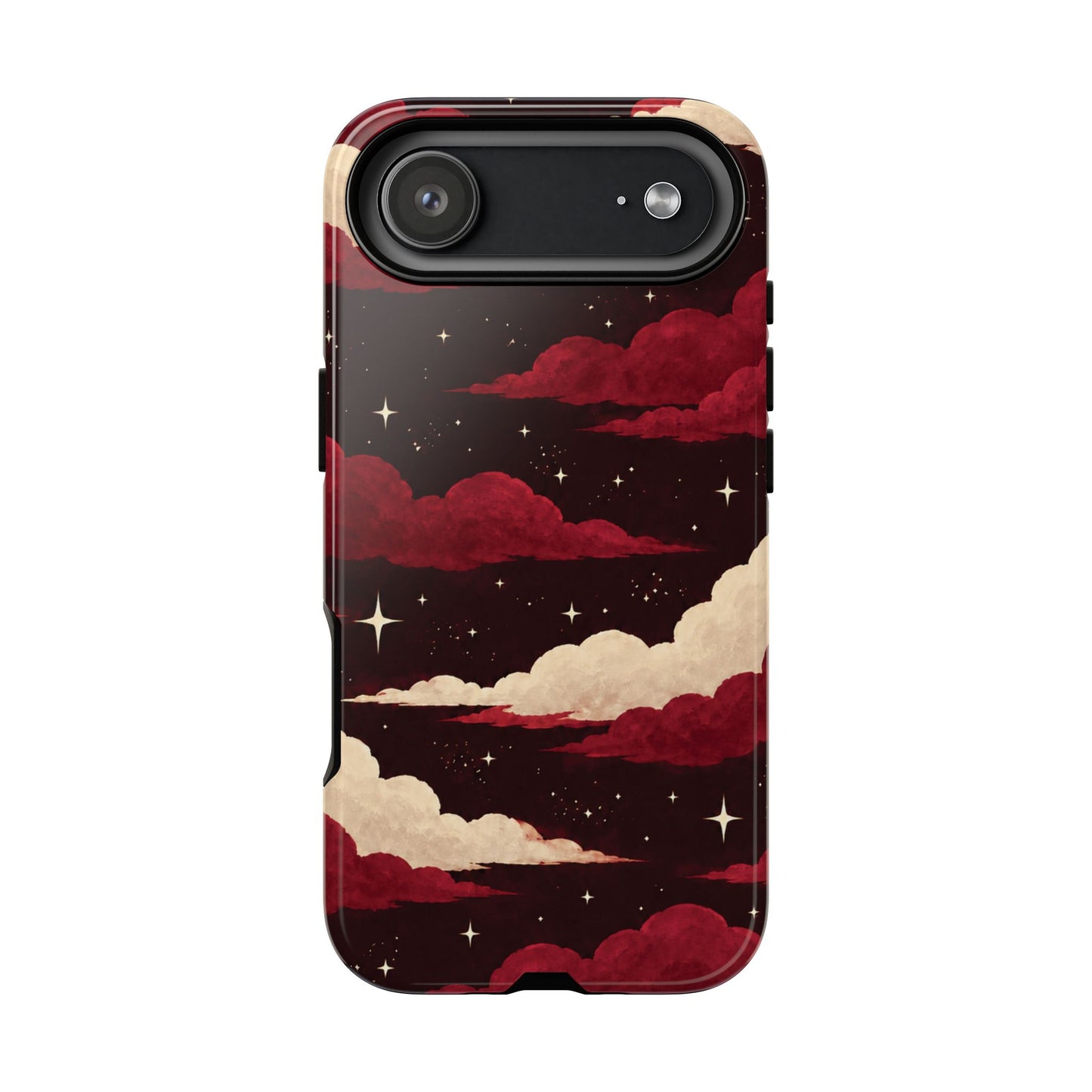 Illustrated Crimson Red Clouds & Stars Phone Case