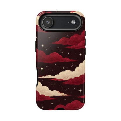 Illustrated Crimson Red Clouds & Stars Phone Case