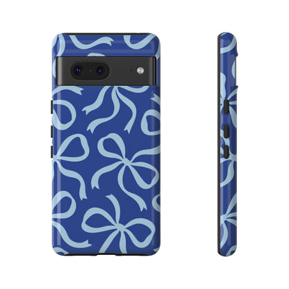 Bold Cobalt Blue and Powder Blue Bow Pattern Phone Case