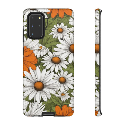 Samsung Galaxy S20+ / Glossy Phone Case - Boho Chic Daisies Floral Pattern ’White Orange & Green’ Phone Case