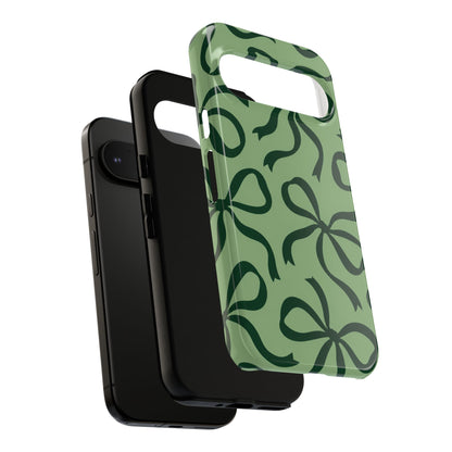 Bold Sage Green and Forest Green Bow Pattern Phone Case