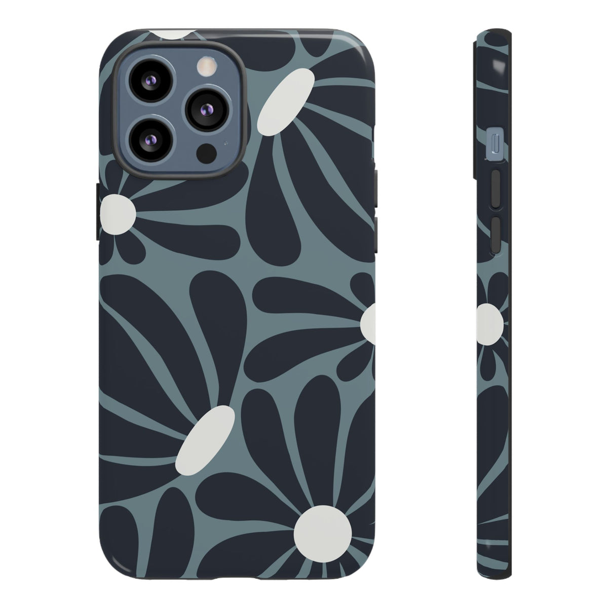 Retro Navy Blue & White Daisy Pattern Phone Case - Blue Phone Case - iPhone 13 Pro Max / Glossy