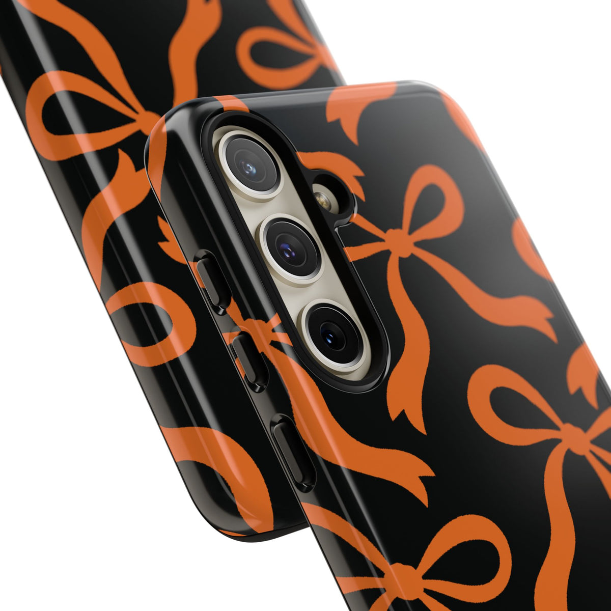 Bold Black and Burnt Orange Bow Pattern Phone Case - Black Phone Case