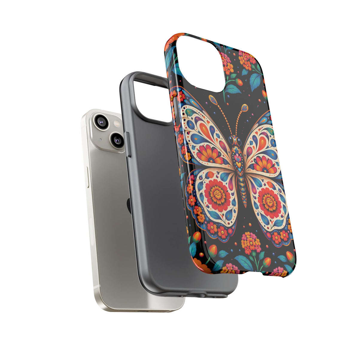 Vibrant Orange and Turquoise Calavera Butterfly Phone Case - Multicolor Phone Case
