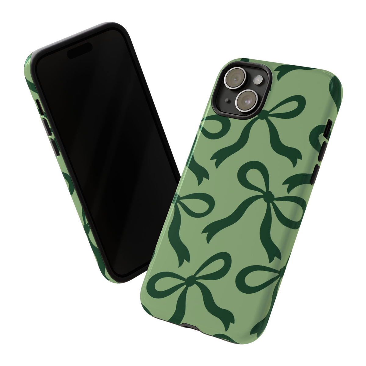 Bold Sage Green and Forest Green Bow Pattern Phone Case - Green Phone Case