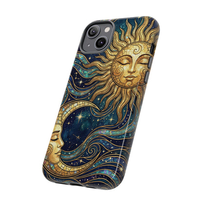 Elegant Teal & Gold Sun and Moon Phone Case