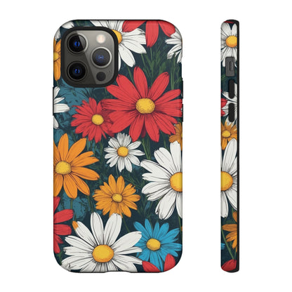 iPhone 12 Pro / Glossy Phone Case - Pop Art Daisies Illustration ’Red & Orange’ Phone Case