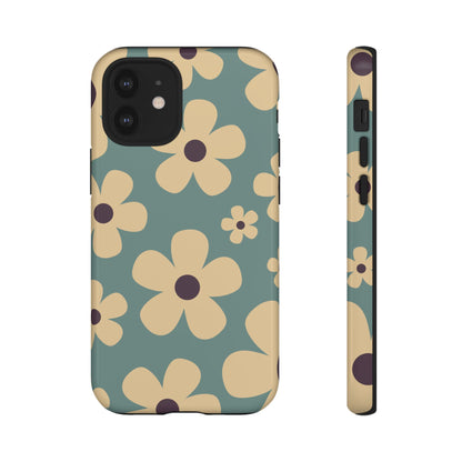 Cute Blue & Cream Daisy Pattern Phone Case - Blue Phone Case - iPhone 12 Mini / Glossy