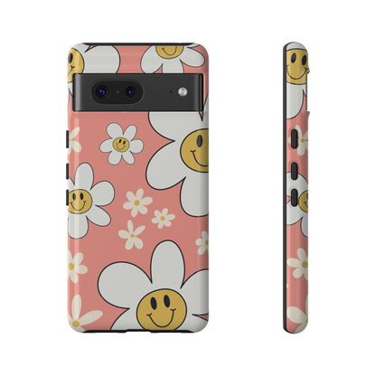 Fun Retro Daisy Pattern with Pink Background Phone Case - Pink Phone Case - Google Pixel 7 / Glossy