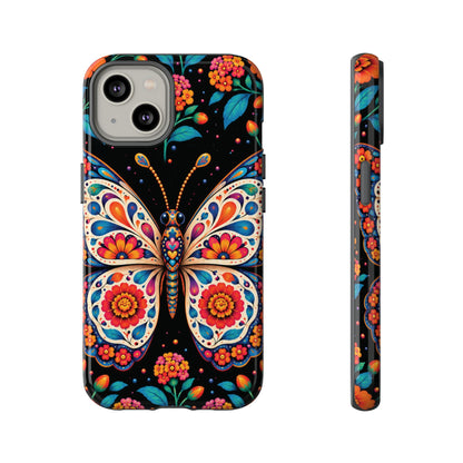 Vibrant Orange and Turquoise Calavera Butterfly Phone Case - Multicolor Phone Case - iPhone 14 / Glossy