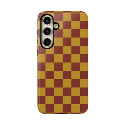 Samsung Galaxy S24 Plus / Glossy Phone Case - Trendy Mustard & Burgandy Checked Pattern Phone Case