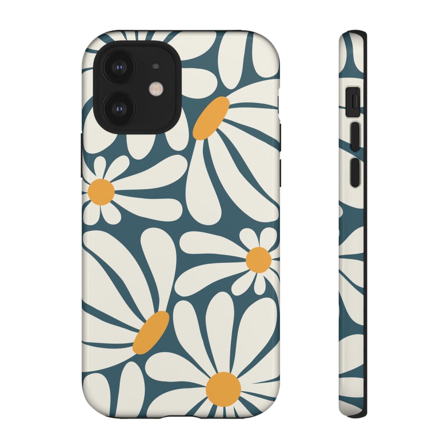 iPhone 12 / Glossy Phone Case - Retro Blue Daisy Pattern Phone Case