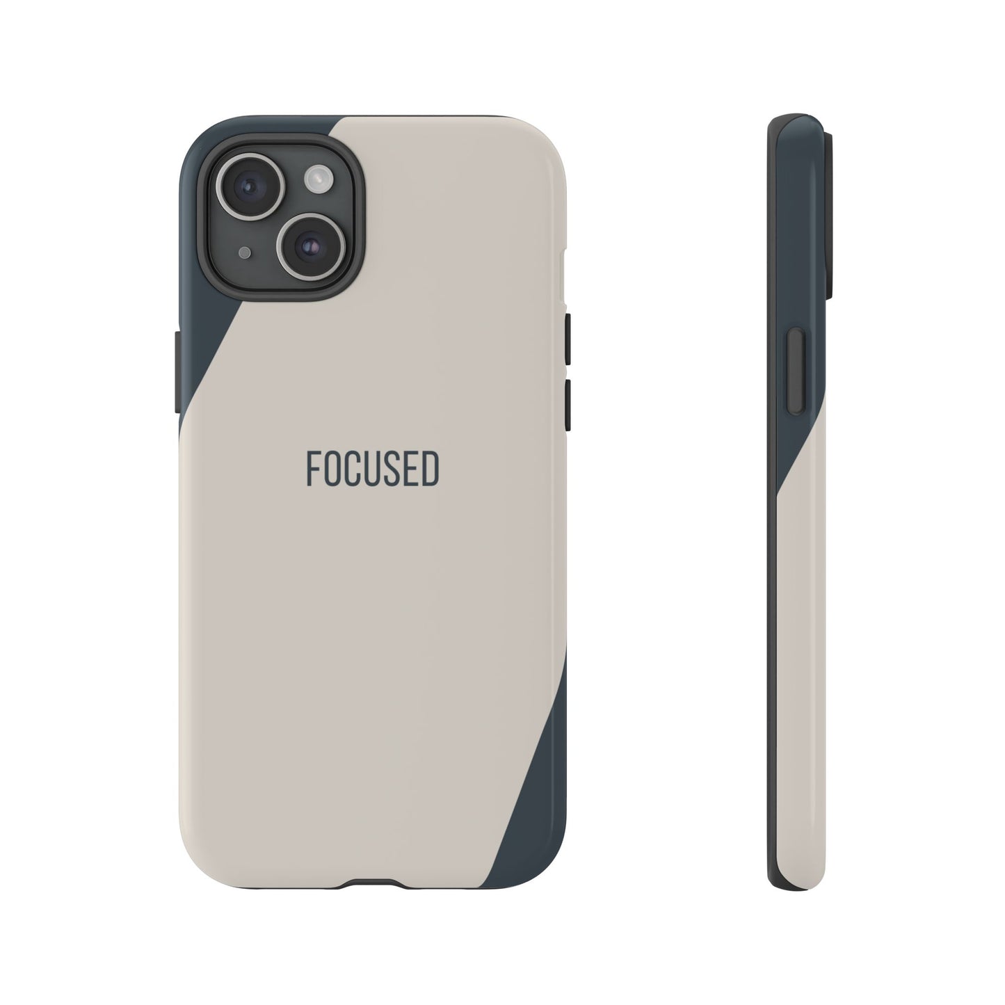 iPhone 15 Plus / Glossy Phone Case - Sassy Statement Case ’Focused’ in Beige & Blue