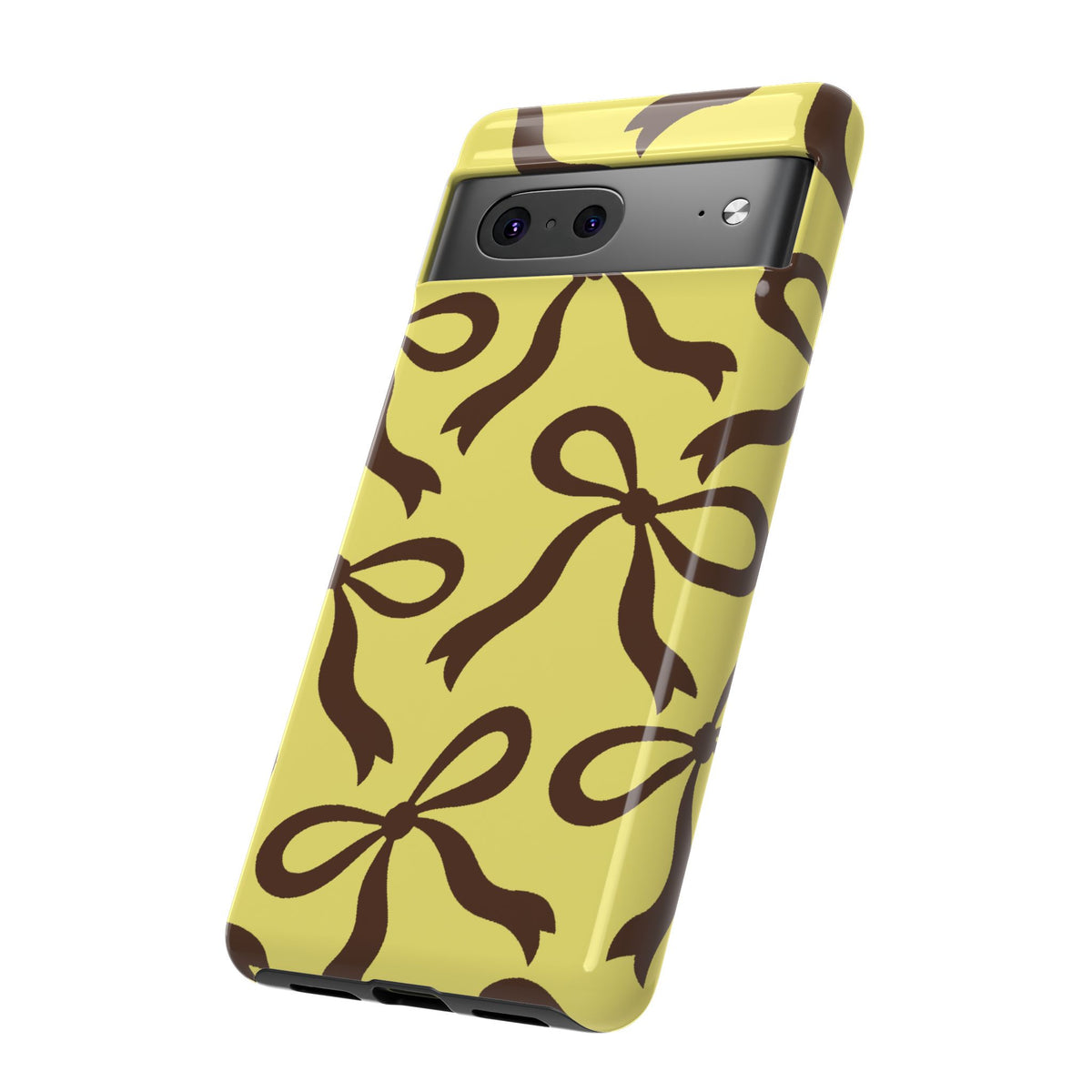 Bold Butter Yellow and Chocolate Brown Bow Pattern Phone Case - Yellow Phone Case
