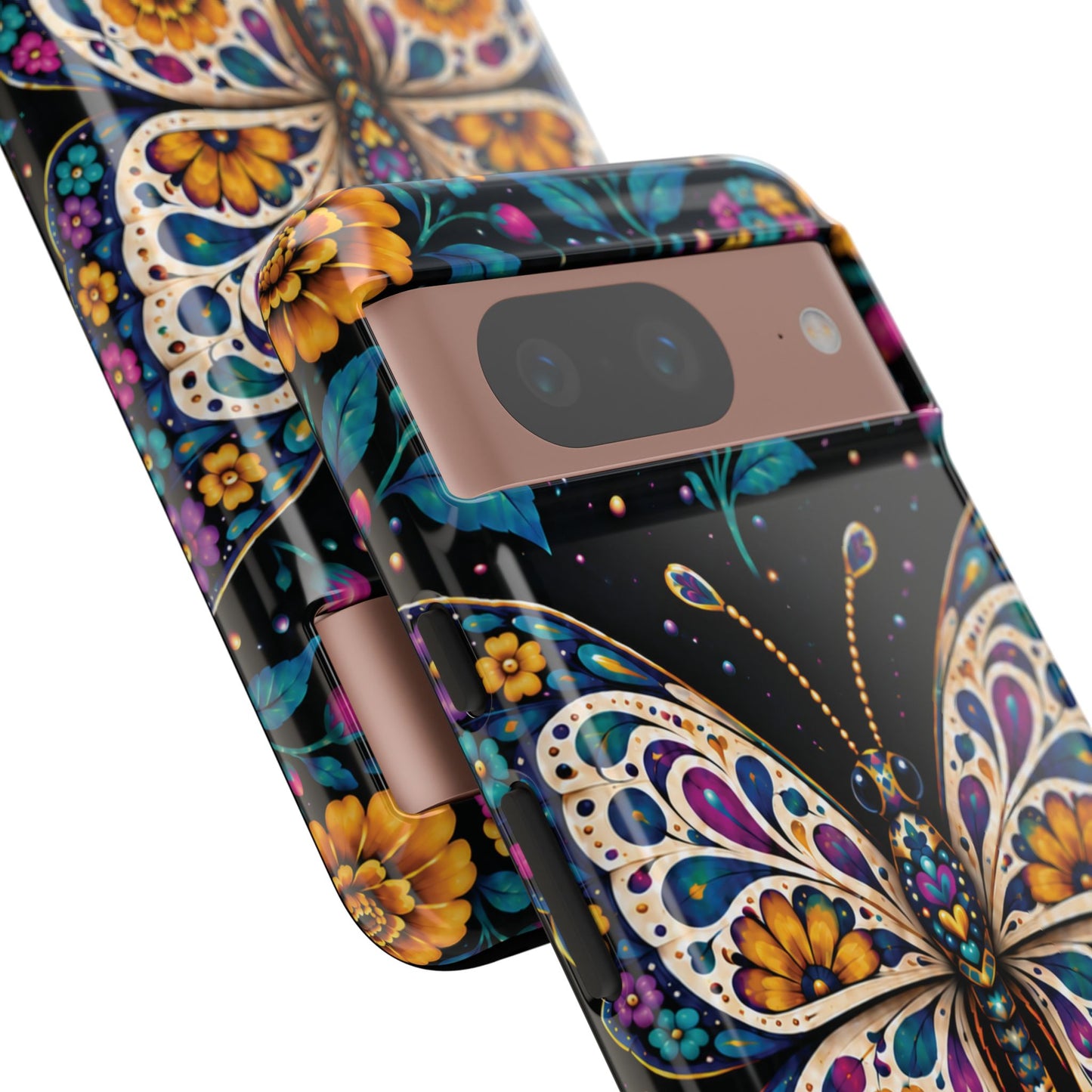 Vibrant Purple and Teal Calavera Butterfly Phone Case - Multicolor Phone Case