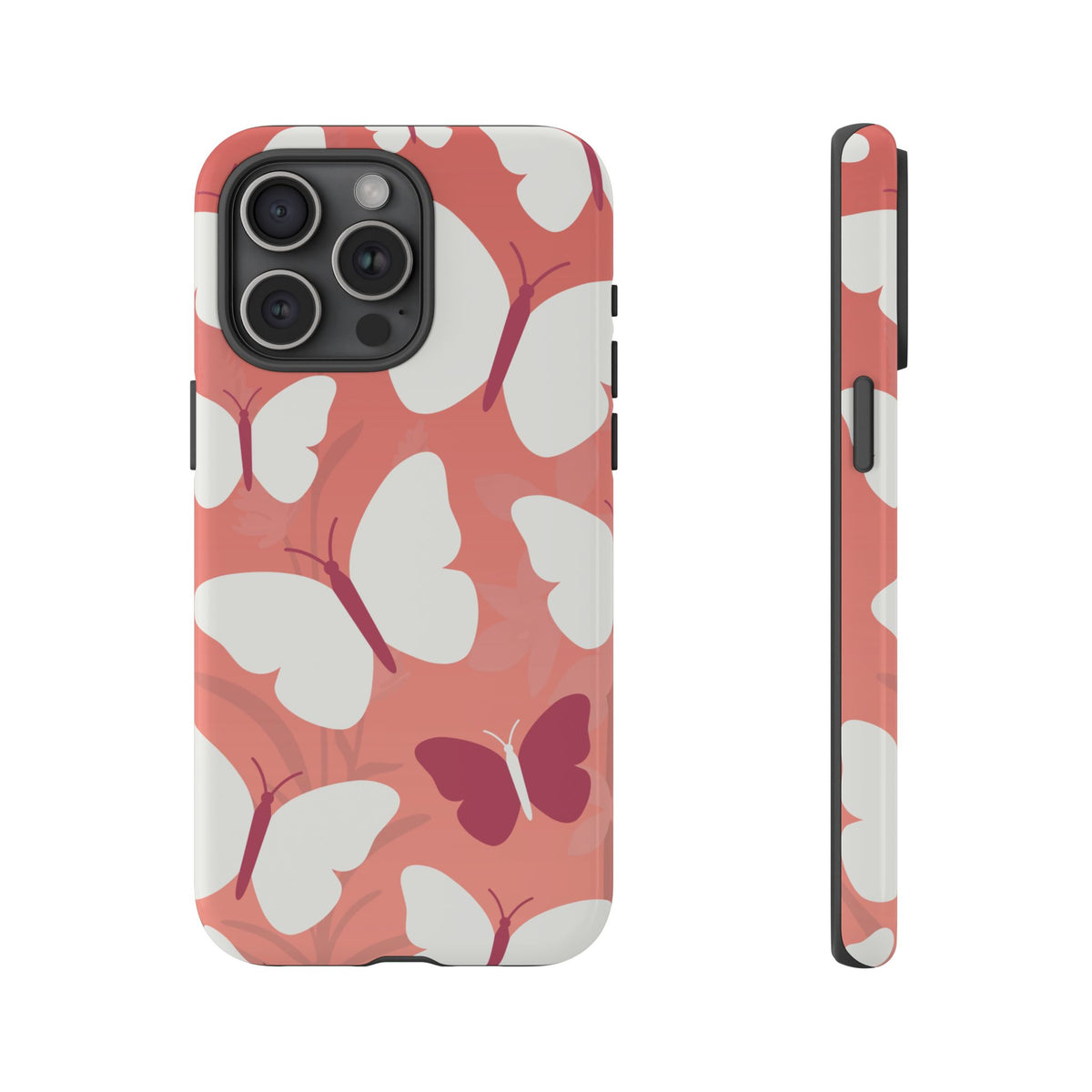 Minimalist Pink Butterfly Pattern Phone Case - Pink Phone Case - iPhone 15 Pro Max / Glossy
