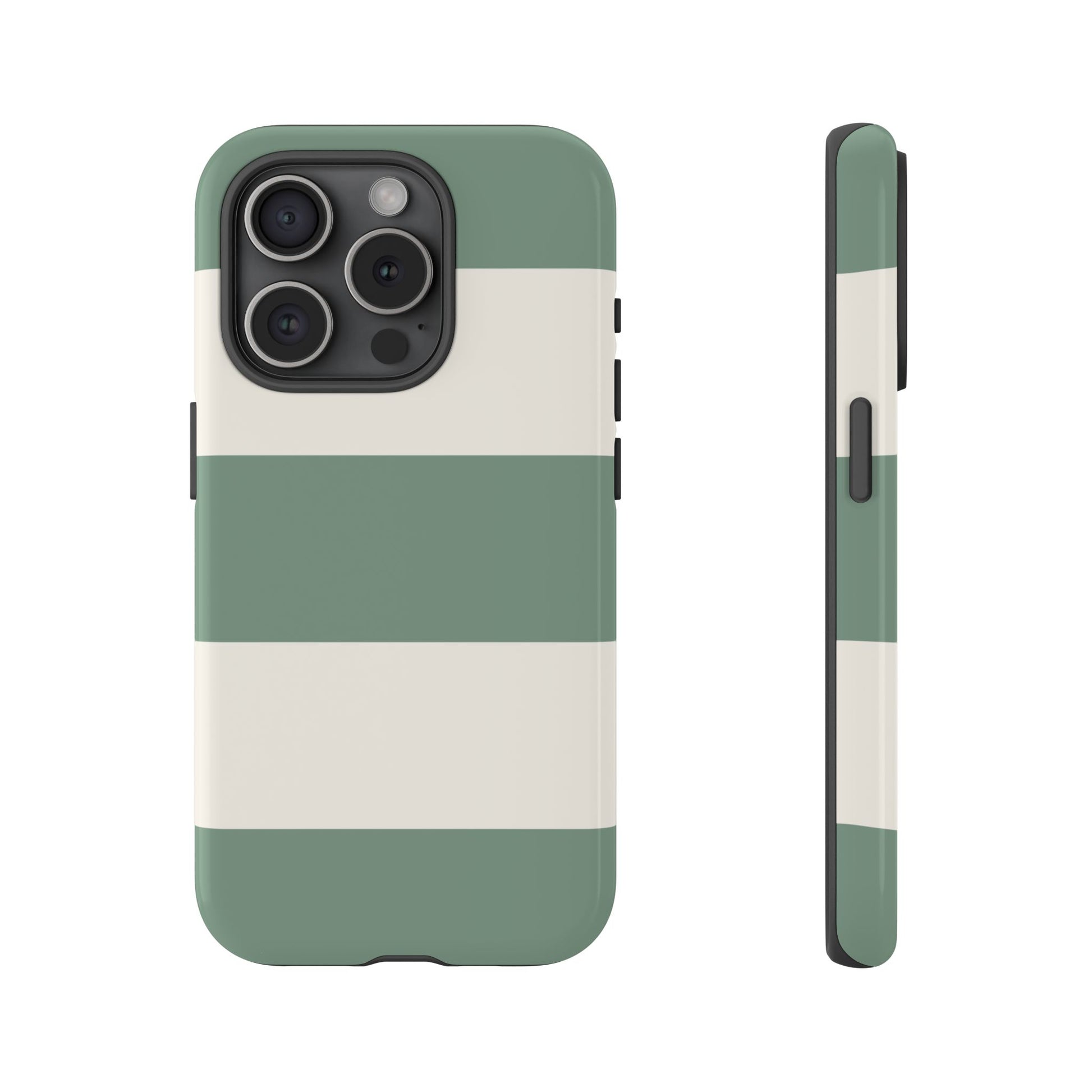 Green & White Horizontal Stripe Pattern Phone Case - Green Phone Case - iPhone 15 Pro / Glossy
