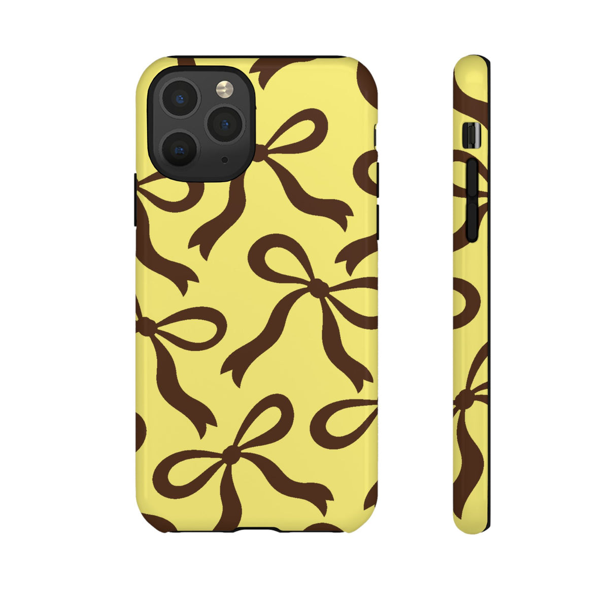 Bold Butter Yellow and Chocolate Brown Bow Pattern Phone Case - Yellow Phone Case - iPhone 11 Pro / Glossy