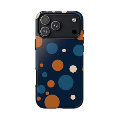 iPhone 17 Pro Max / Glossy Phone Case - ’Bold Navy Blue & Orange / White Dot Pattern’ Phone Case