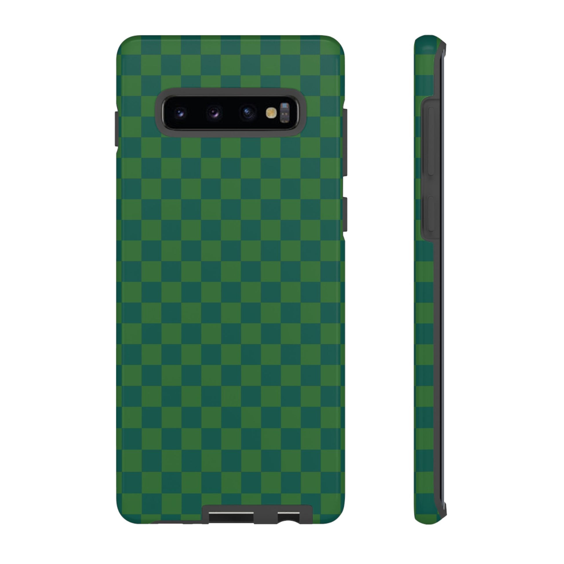 Samsung Galaxy S10 Plus / Glossy Phone Case - ’Bold Green Checkered Pattern’ Phone Case