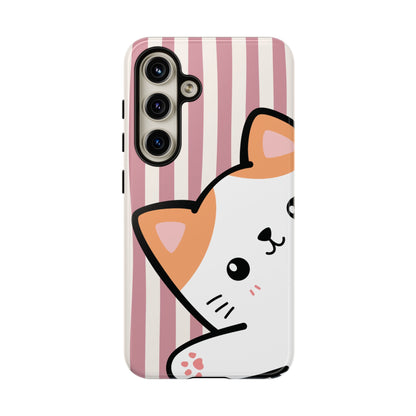 Playful Peakaboo Cat with Pink Stripe Pattern Phone Case - Pink Phone Case - Samsung Galaxy S24 / Glossy
