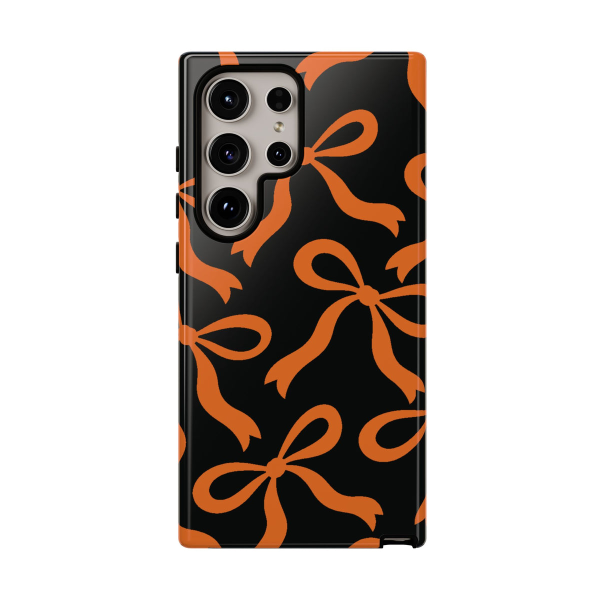 Bold Black and Burnt Orange Bow Pattern Phone Case - Black Phone Case - Samsung Galaxy S24 Ultra / Glossy